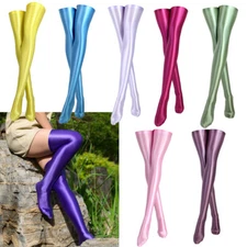 Women Oil Glossy Hold Up Thigh-High Sports Pantyhose Over the Knee Stockings