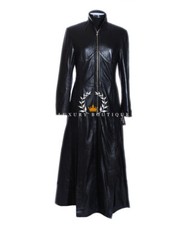 Ladies Trinity Matrix Black New Designer Real Lambskin Leather Full Length Coat