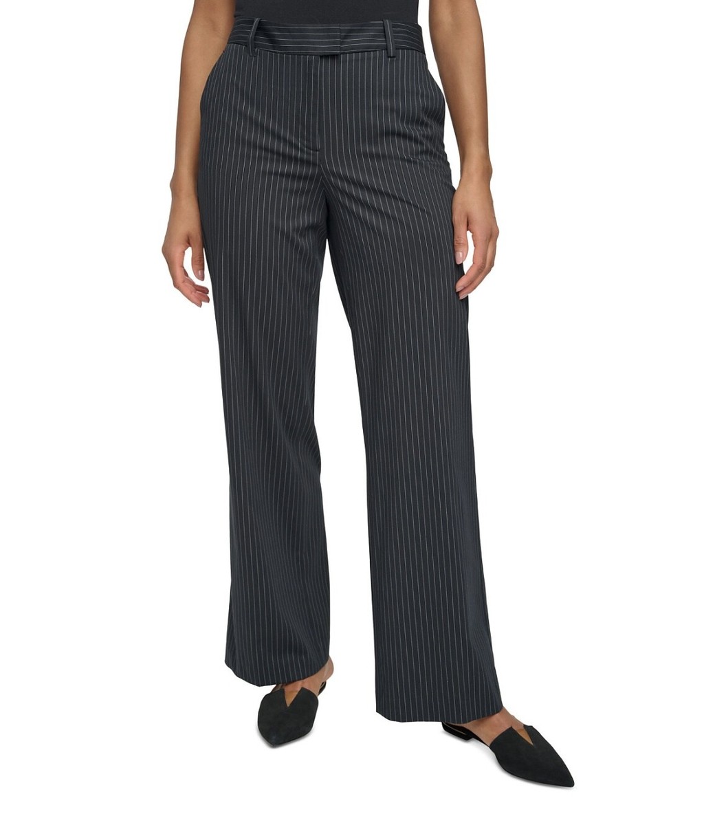 DKNY Women's Pinstripe Tab-Waist Wide-Leg Pants Black Size 18 | eBay