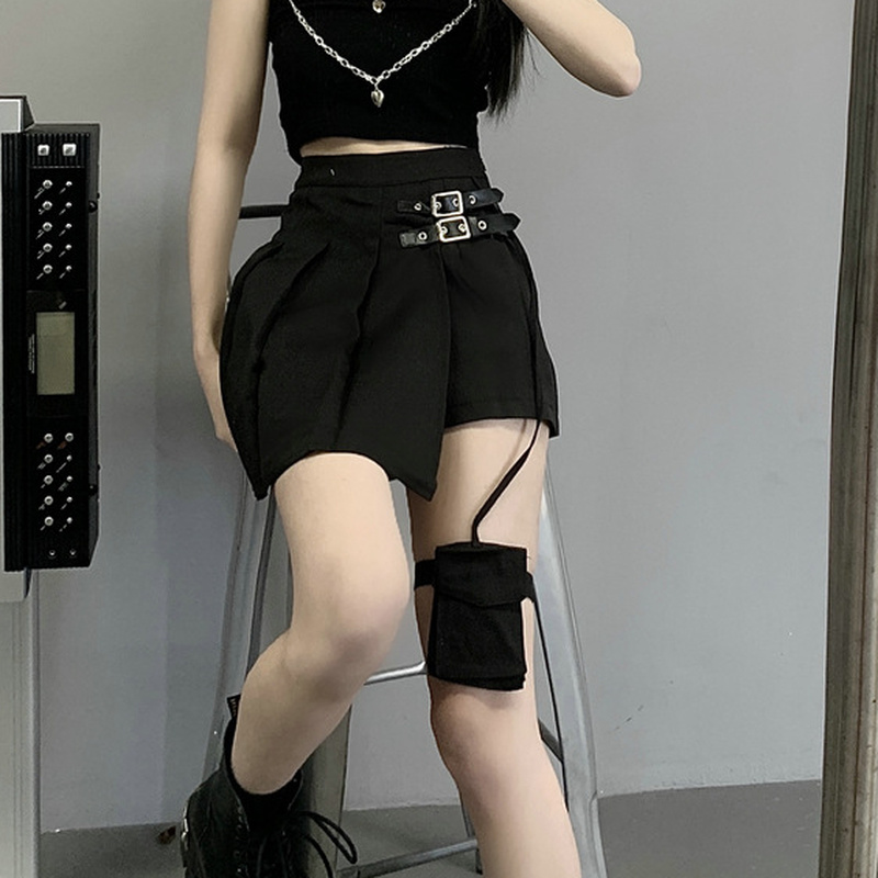 Jupe Plissée Gothique Taille Haute - Avec Ceinture Chaîne - Style Punk Rock Pour Femmes