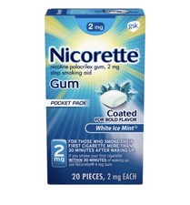Nicorette Nicotine Gum to Stop Smoking, White Ice Mint Flavor, 2 Mg, 20 Count