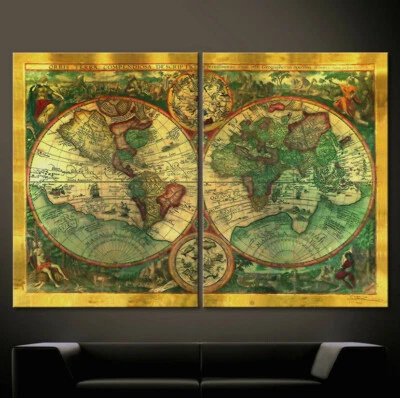 OLD WORLD Weltkarte Leinwand Bilder Abstrakt Wandbild Kunst Drucke Alte Welt XXL - Bild 1 von 2