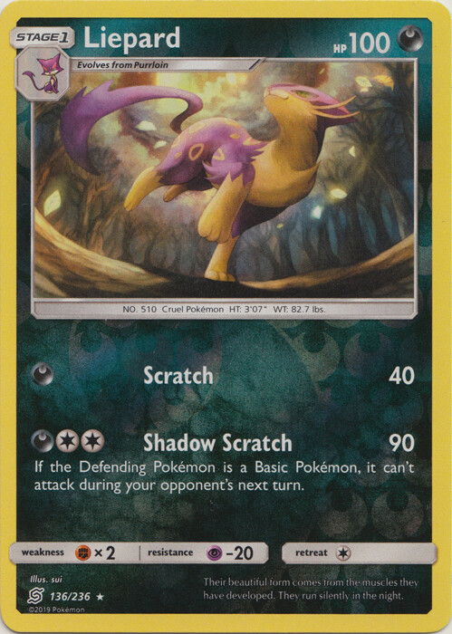 x1 Liepard - 136/236 - Rare - Reverse Holo Pokemon SM11 Unified Minds M/NM