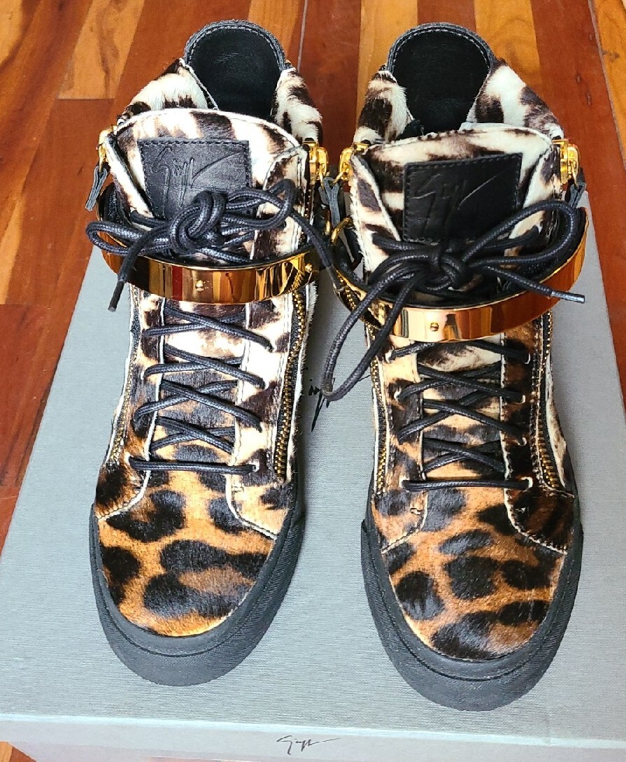 GIUSEPPE ZANOTTI BLACK/BROWN/CREAM/ LEOPARD CALF HAIR HIGH TOP