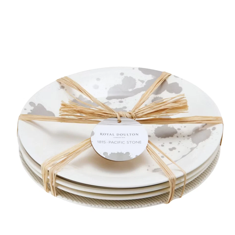 Juego de 4 platos Royal Doulton 1815 London 9,5" patrones mixtos gris porcelana Foto 2 de 2