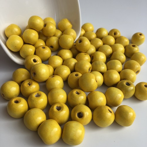 25X Pieces Yellow Wooden Beads 16x15mm Round DIY Craft Wood Bead - Picture 3 of 5