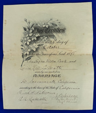 Antique 1898 Wedding Marriage Certificate from Sacramento California