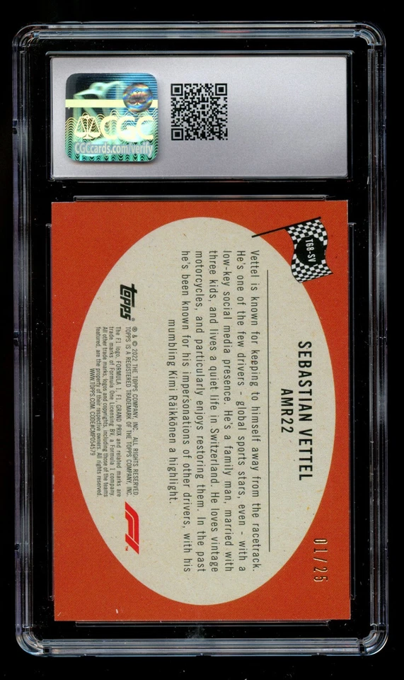 Sebastian Vettel 2022 Topps F1 1968 Topps Hot Rods #T68-SV Orange 01/25 CGC 9 - Image 2 of 2