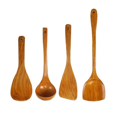 4pcs Wooden Cooking Utensil Set Spatula Ladle Set Kitchen Tool For Non-stick Pan