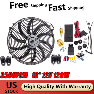 16'' Universal Slim Fan 3500FCM Push Pull Electric Radiator Cooling 12V Mount Kit