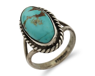 Navajo Ring 925 Silver Kingman Turquoise Native American Artist C.80's
