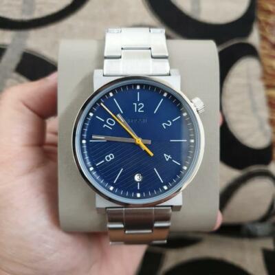 Fossil FS5509 Barstow Edelstahl Herren blaues Zifferblatt Datum Quarz  Analog Uhr