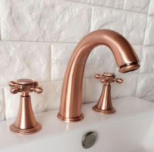 Antique Red Copper Double Handle Widespread Roman Bathroom Basin Faucet Prg038