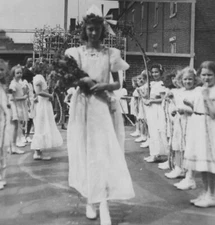 1940s Maypole Dance School Ceremony Girls Flower Crowns Holding Ribbons