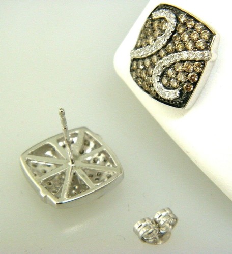 Natural White & Brown Diamond Stud Earrings in 14k Solid White Gold - Picture 5 of 6