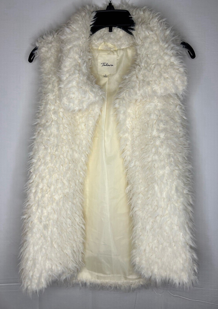 Takara Faux Fur Lined Vest Size Small Ivory Cream