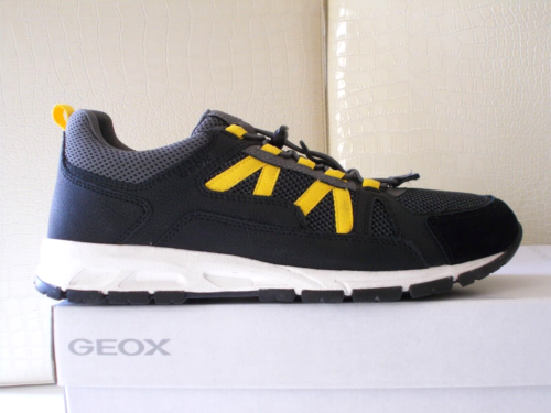 Geox Mens U Delray A Leather/PU/Mesh Sneakers Shoes Black/Grey/Yellow Eu-43 €100 - Picture 1 of 22