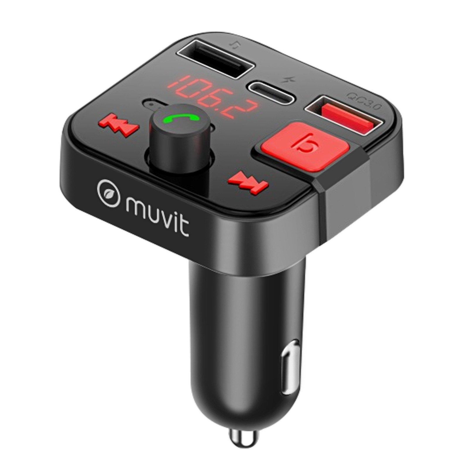 Transmetteur FM Bluetooth allume-cigare chargeur USB C Muvit pour autoradio auto