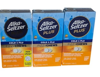 3Pk Alka-Seltzer Plus COLD & FLU FIZZY CHEWS 24 +(2) 4Tabs, 32 Total - No Water