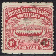 BRITISH SOLOMON ISLANDS 1907 LARGE CANOE 1D USED