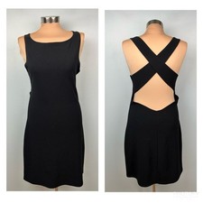PS Per Seption Little Black Dress Vintage Knee Length Open Cross Over Back Sz L