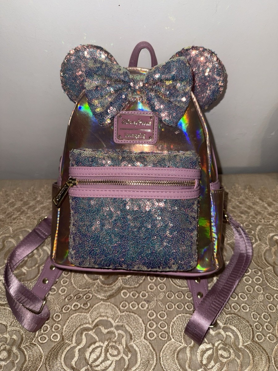 Disney Pink Sequin Mini Backpack with Glitter Ears and Tiara **RARE** Disney Loungefly Exclusive Minnie Mouse Pink Cotton Candy  main image 3