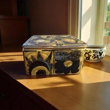 MCM Royal Copenhagen Fajance Trinket Box & Square Dish Yellow Abstract vintage