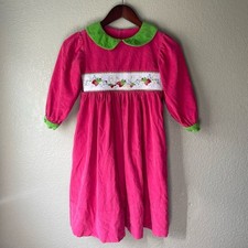 Beaux et Belles New Orleans Girls 7 Pink Corduroy Strawberry Embroidered Dress