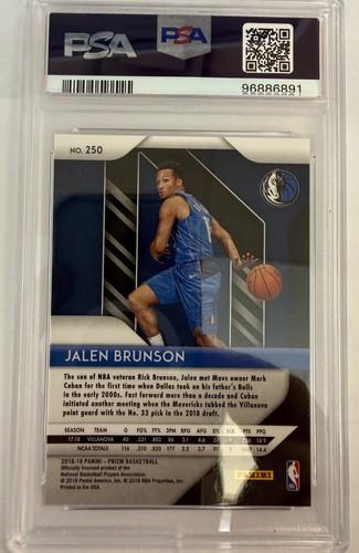 2018 19 Panini Prizm JALEN BRUNSON #250 Rookie Card RC PSA 10 Gem comme neuf - Photo 2/2