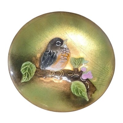 Baby Robin Norman Brumm Enamel on Copper Decorative Bird Plate Grandmacore Vtg