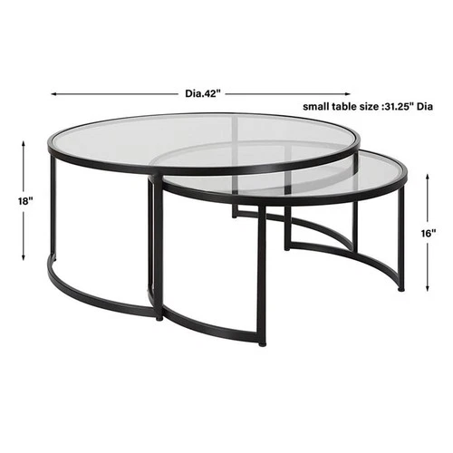 Uttermost Rhea Iron and Tempered Glass Nesting Coffee Tables in Black (Set of 2) - Picture 7 of 7