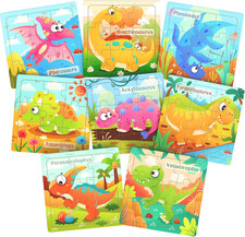 Wooden Puzzles for Toddlers, 8 Pack Dinosaur Jigsaw Puzzles for Kids3-5, 9 Piece