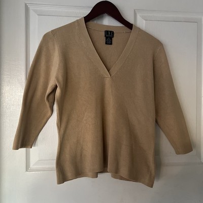 INC International Concepts Women s Silk Top Size MP Tan Color 3/4 Sleeves