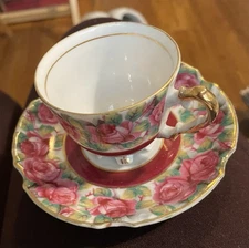Tuscan Pink Tea Cup Saucer with Roses and Gold Trim English Bone China