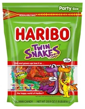 HARIBO Gummi Candy, Twin Snakes Sweet & Sour Gummy Candy, 28.8 Ounce Resealable