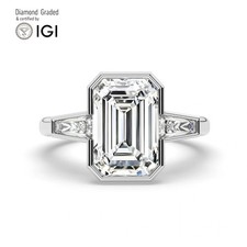 Emerald Diamond Trilogy Ring 14k White Gold Labgrown 3.70 Ct Solitaire