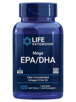 Life Extension Mega EPA/DHA, Omega-3 Fatty 120 Count (Pack of 1), Dark Brown 