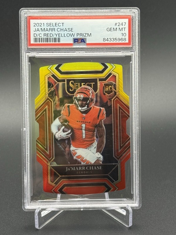 2021 Select Ja'marr Chase Club Level Die Cut Red Yellow Prizm #247 RC PSA 10