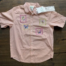 NWT Quacker Factory Womens LARGE Embroidered Butterfly Top + BUTTON COVERS Set