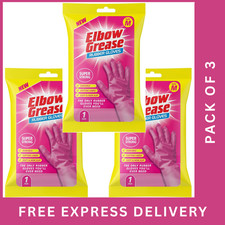 Elbow Grease Pink Rubber Gloves Cotton Lined Non-Slip Medium 3 Pack
