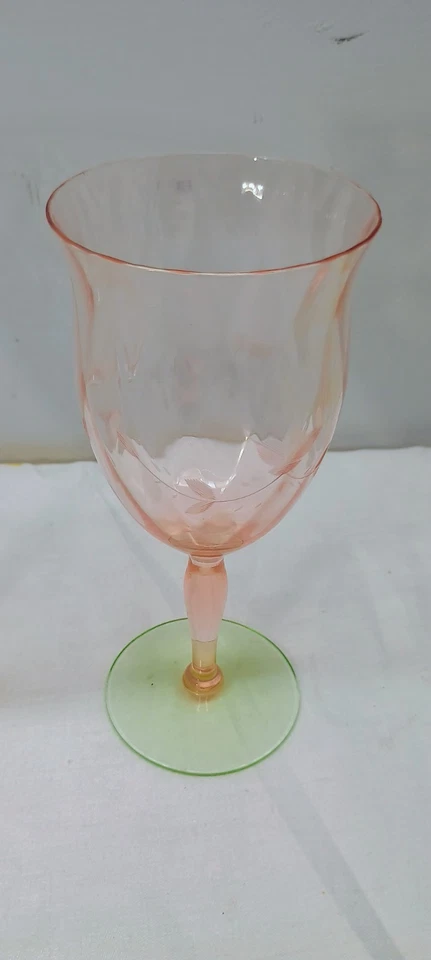 Tiffin Franciscan Etched Watermelon Uranium Wine Glass (2 Pieces) - Image 3 of 4
