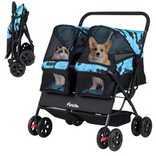 Double Pet Stroller w/ 2-seater Carrier, Adjustable Sunshade, Removable Pad
