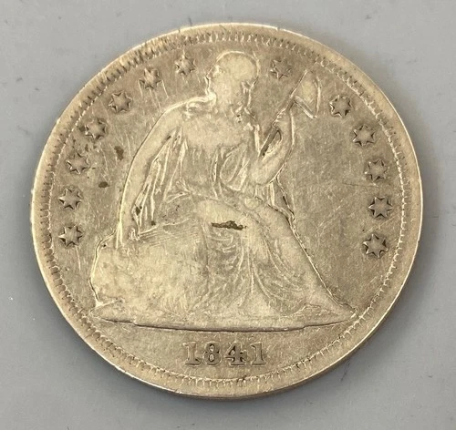 1841 US 90% Silver Liberty Seated $1 cleaned scratches L24395