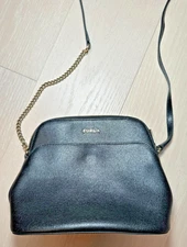 Furla Black Leather Chain Strap Bag Old Money Minimalist Italian Quiet Luxury 