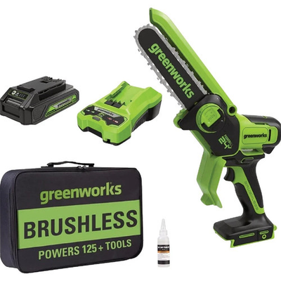 #ad NEW Greenworks 24V 6 In. Brushless Pruner Saw with 2.0 Ah Battery amp; Charger $114.99