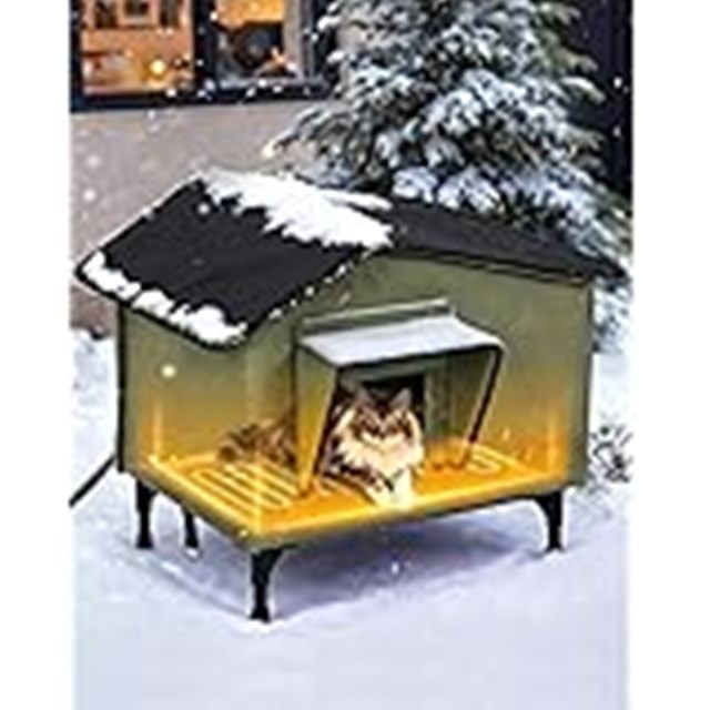 Heated Outdoor Cat House Weatherproof, 20"x16" Insulated Feral Cat Shelter