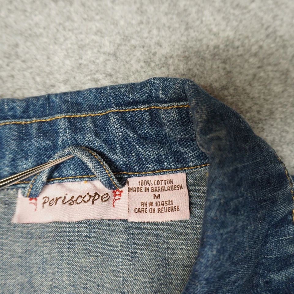 Jaqueta jeans feminina Periscope azul média algodão botão frontal - Imagem 4 de 4