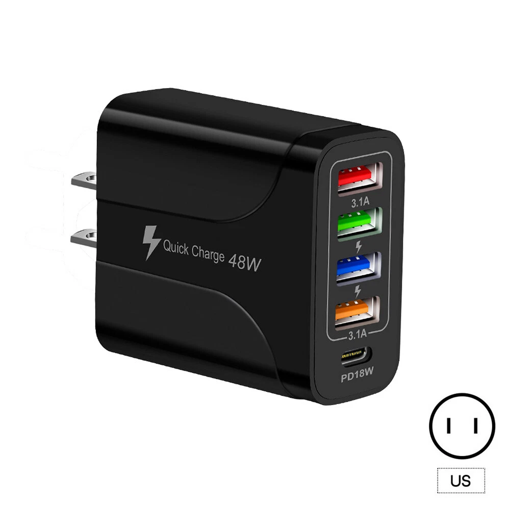 5 Multi Port USB Hub Charger Station Wall Fast Charger PD Power Adapter US Plug