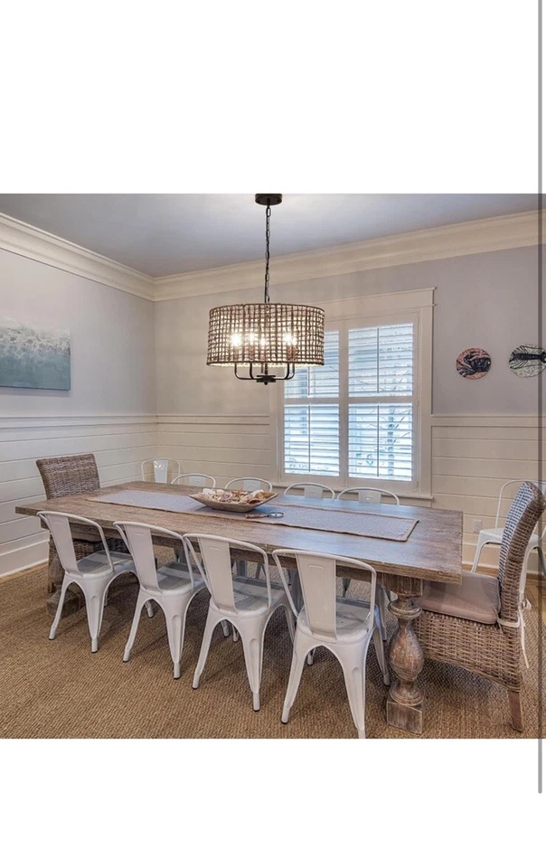 Lámpara de araña boho tejida a mano rústica de ratán de 5 luces marrón Foto 2 de 4