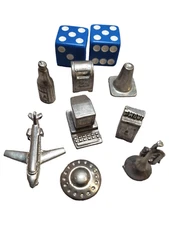 All 8 Complete Triopoly Monopoly Tokens & Blue dice 1996 Replacement Pieces